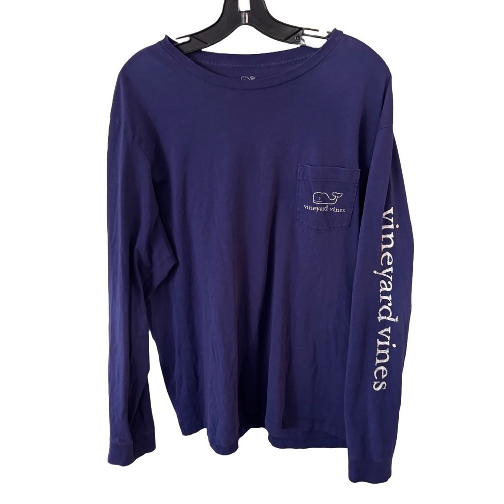 Vineyard Vines Mens Royal Blue whale shirt long sleeve, Pocket size Large